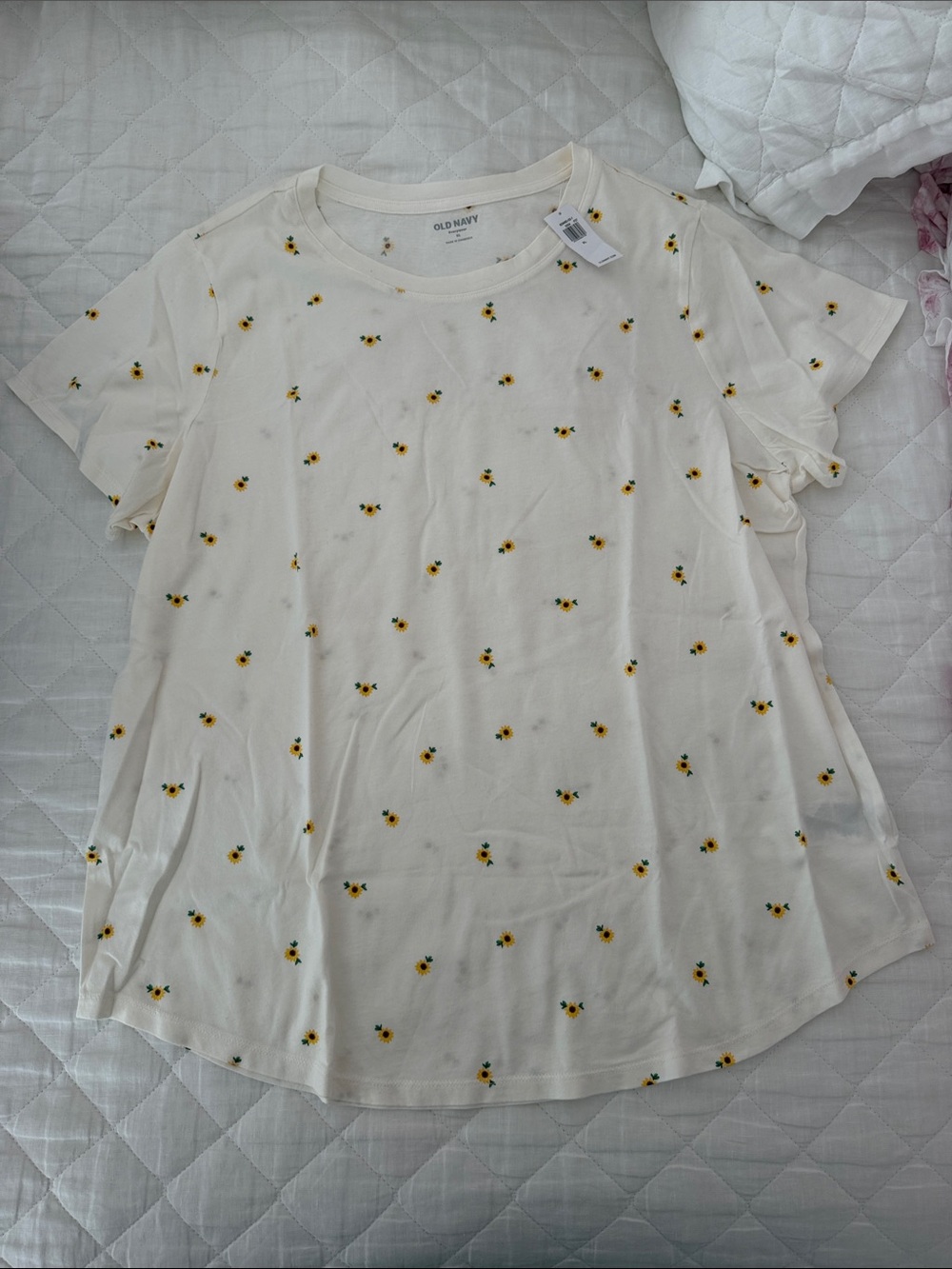 Old Navy Cream Tee with Yellow Floral Print